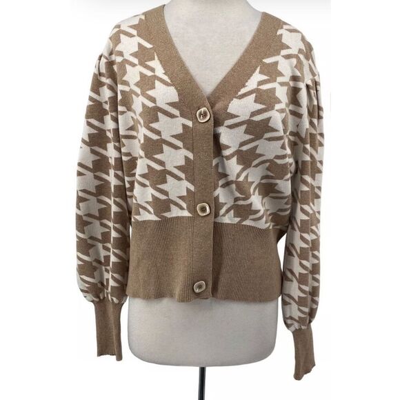 NEW JOIE long sleeve houndstooth button front cardigan sweater sz M women’s prep - Picture 2 of 6
